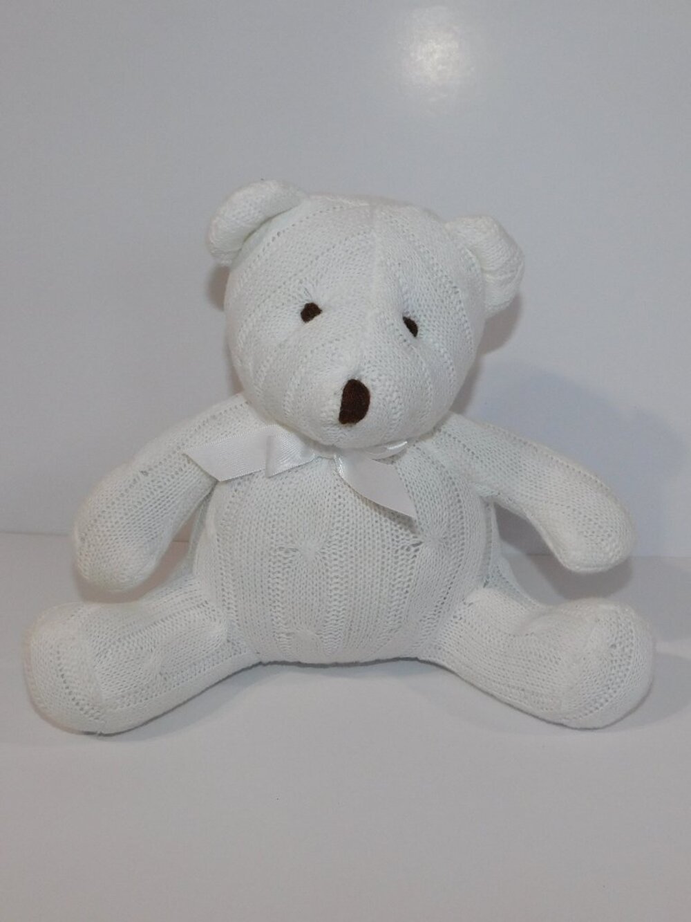 Baby Mode White Cable Knit Teddy Bear 8" Stuffed Baby Lovey Signature